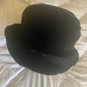 NEIMAN MARCUS FAUX FUR BLACK HAT DESIGNED BY GILLY FORGE, LONDON